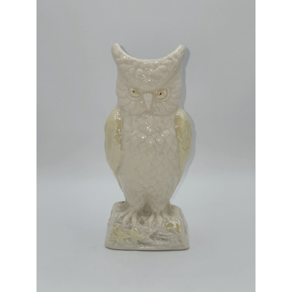 Belleek Ireland Owl Vase Cream Lustre Porcelain Bird Figure Bud Vase 8.25"